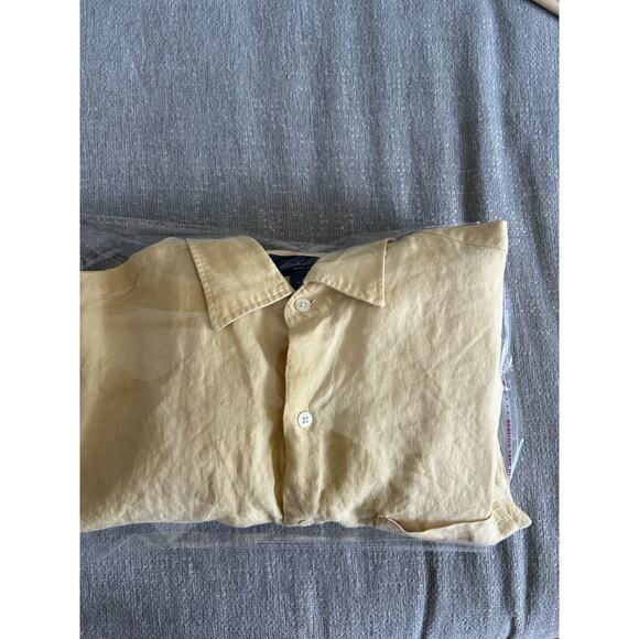 Brooks Brothers Irish Linen Shirt Mens L Yellow Coastal Casual Summer Nautical - Picture 10 of 10